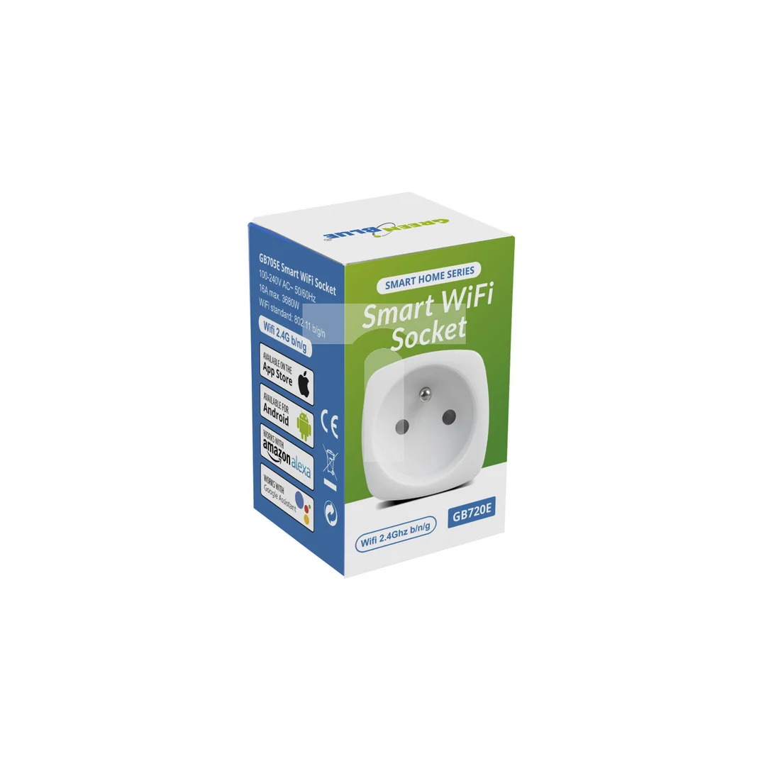 Zdalnie sterowane gniazdko WiFi GreenBlue, Android/iOS/Alexa/Google Home, zuż. energii, timer, max 3680W, typ E, GB720 E