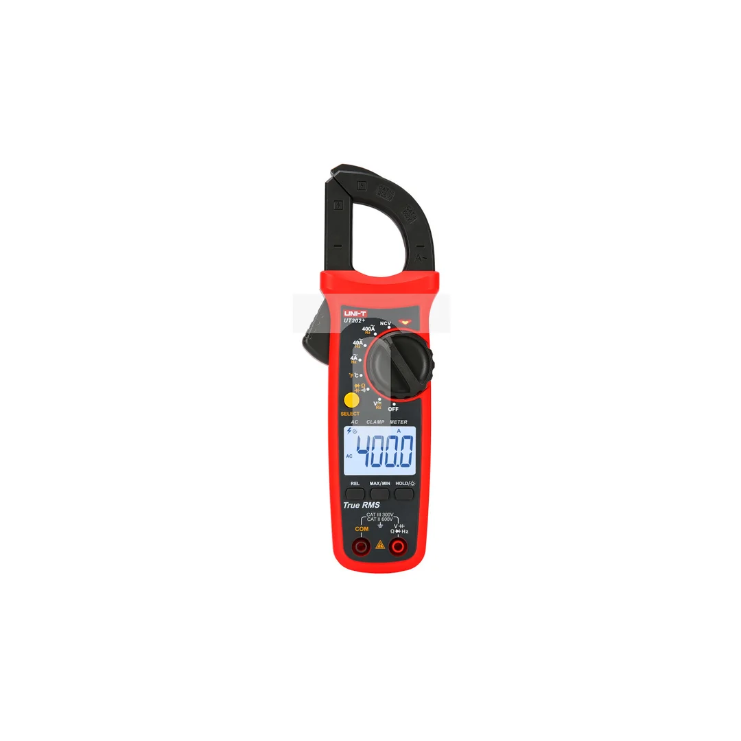 Multimetr cęgowy z autozakresem, pomiarem True RMS i temperatury miernik uniwersalny z wyświetlaczem LCD UNI-T UT202+