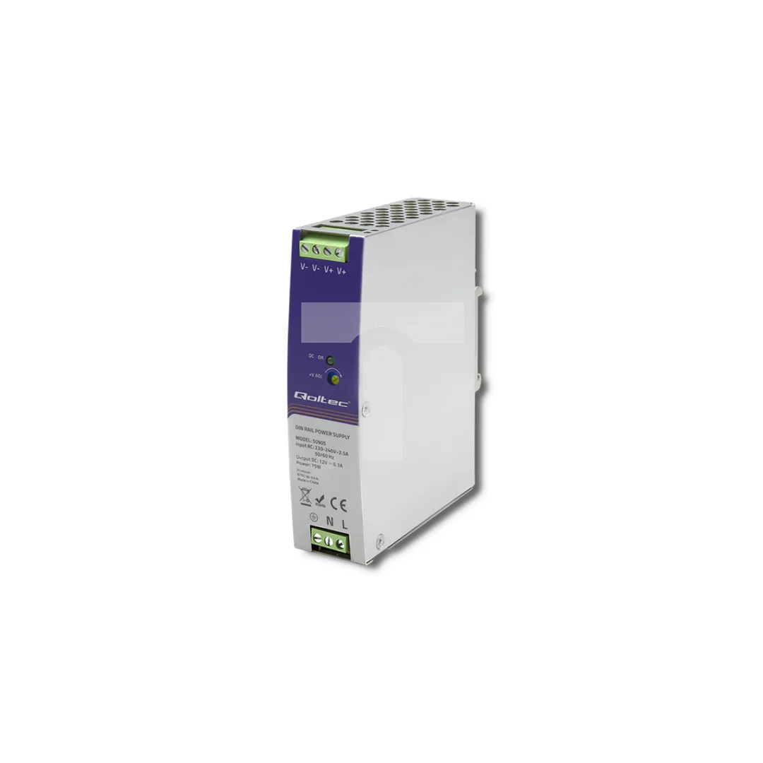 Qoltec Przemysłowy zasilacz na szynę DIN 75W 12V 6.3A