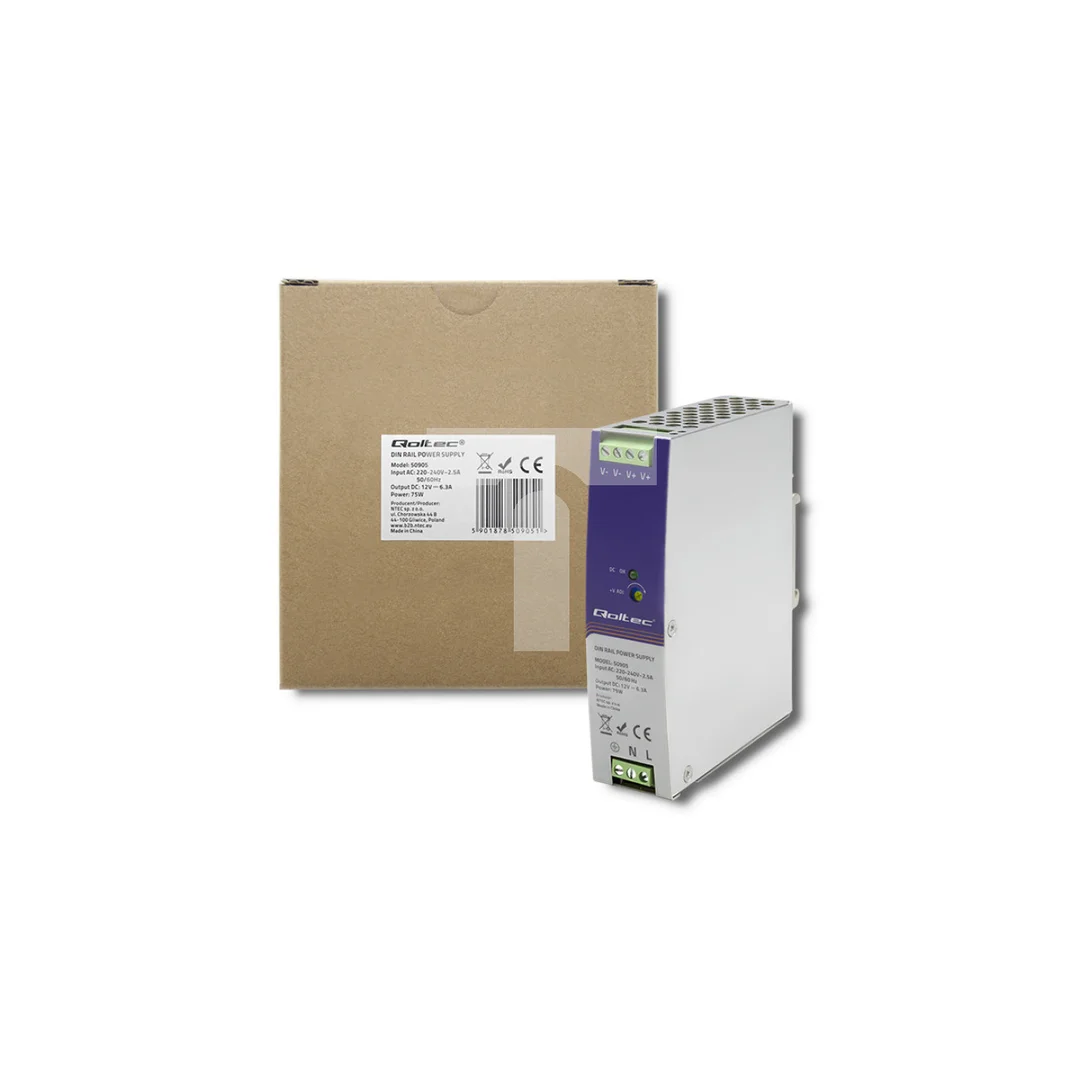 Qoltec Przemysłowy zasilacz na szynę DIN 75W 12V 6.3A