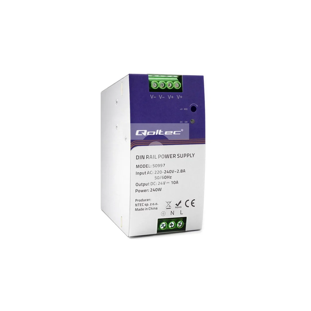 Qoltec Przemysłowy zasilacz na szynę DIN 240W 24V 10A