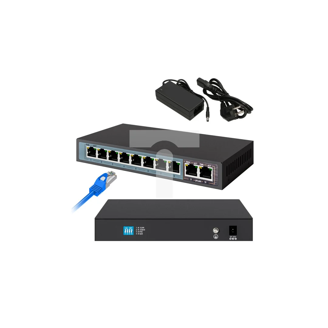 Switch PoE 8x 100Mb/s PoE/PoE+, 2x RJ45 Uplink 100Mb/s, 96W Extralink CERES