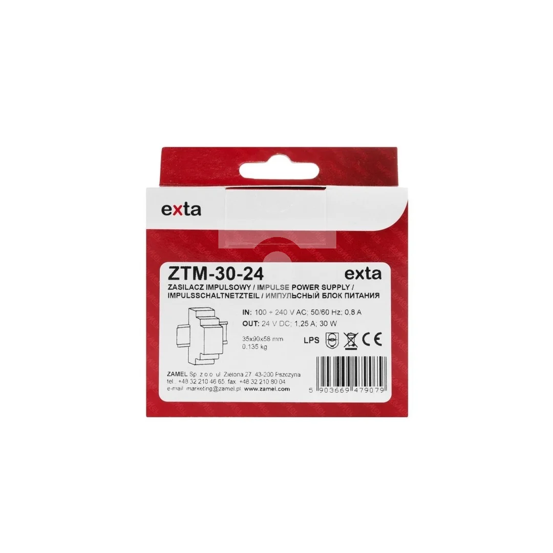 Zasilacz impulsowy montowany na szynie TH-35 (DIN) 30W 24V DC typ: ZTM-30/24 EXT10000282