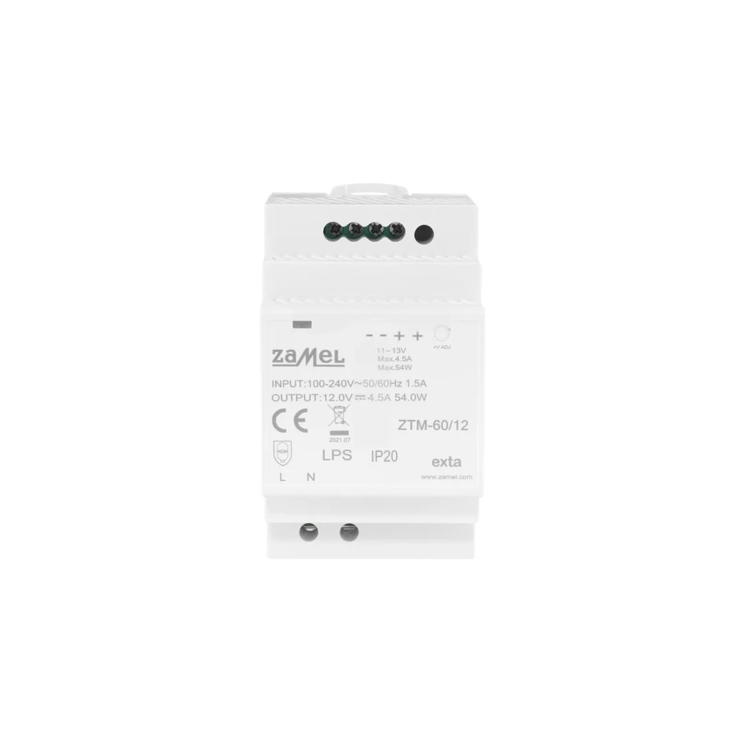 Zasilacz impulsowy montowany na szynie TH-35 (DIN) 60W 12V DC typ: ZTM-60/12 EXT10000283