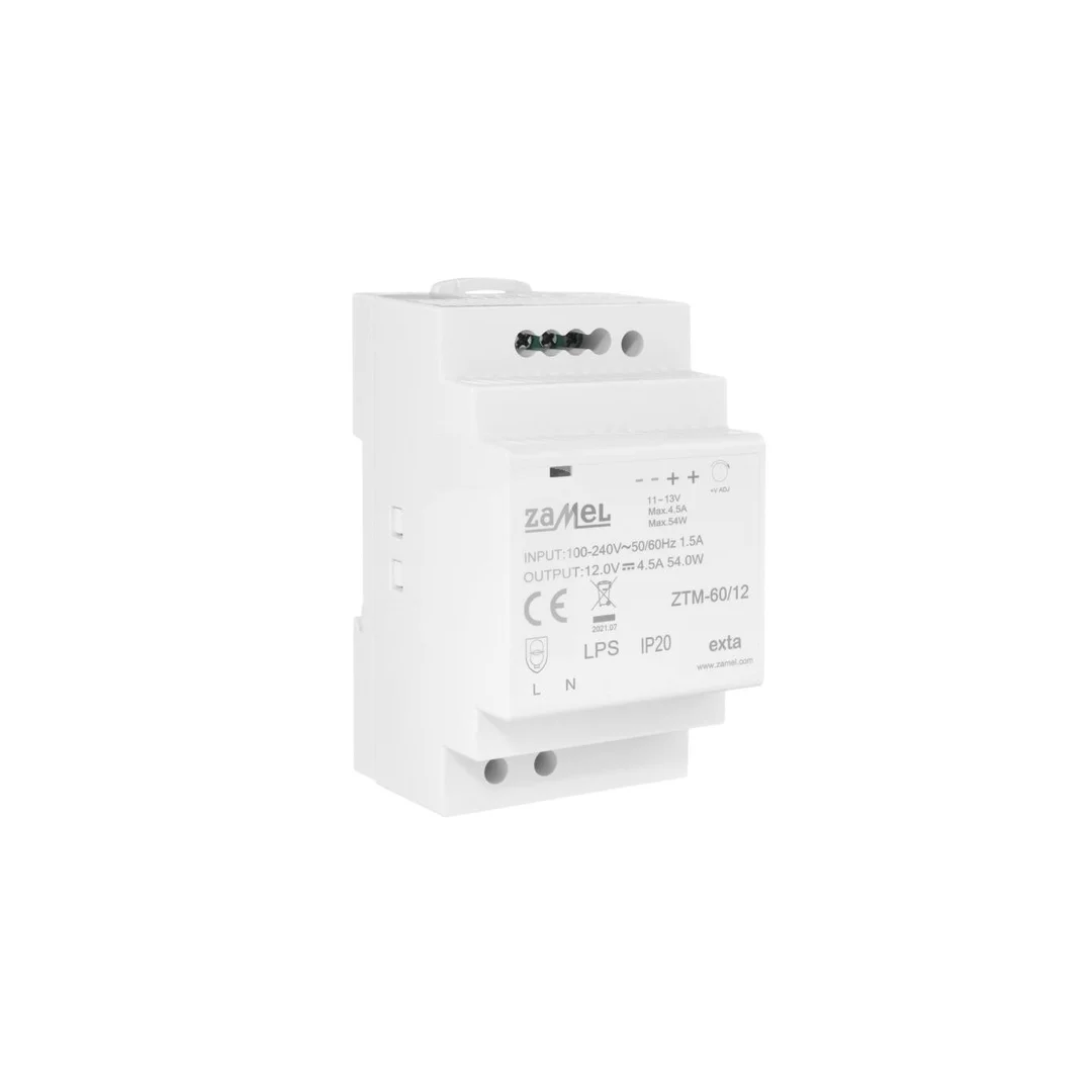 Zasilacz impulsowy montowany na szynie TH-35 (DIN) 60W 12V DC typ: ZTM-60/12 EXT10000283