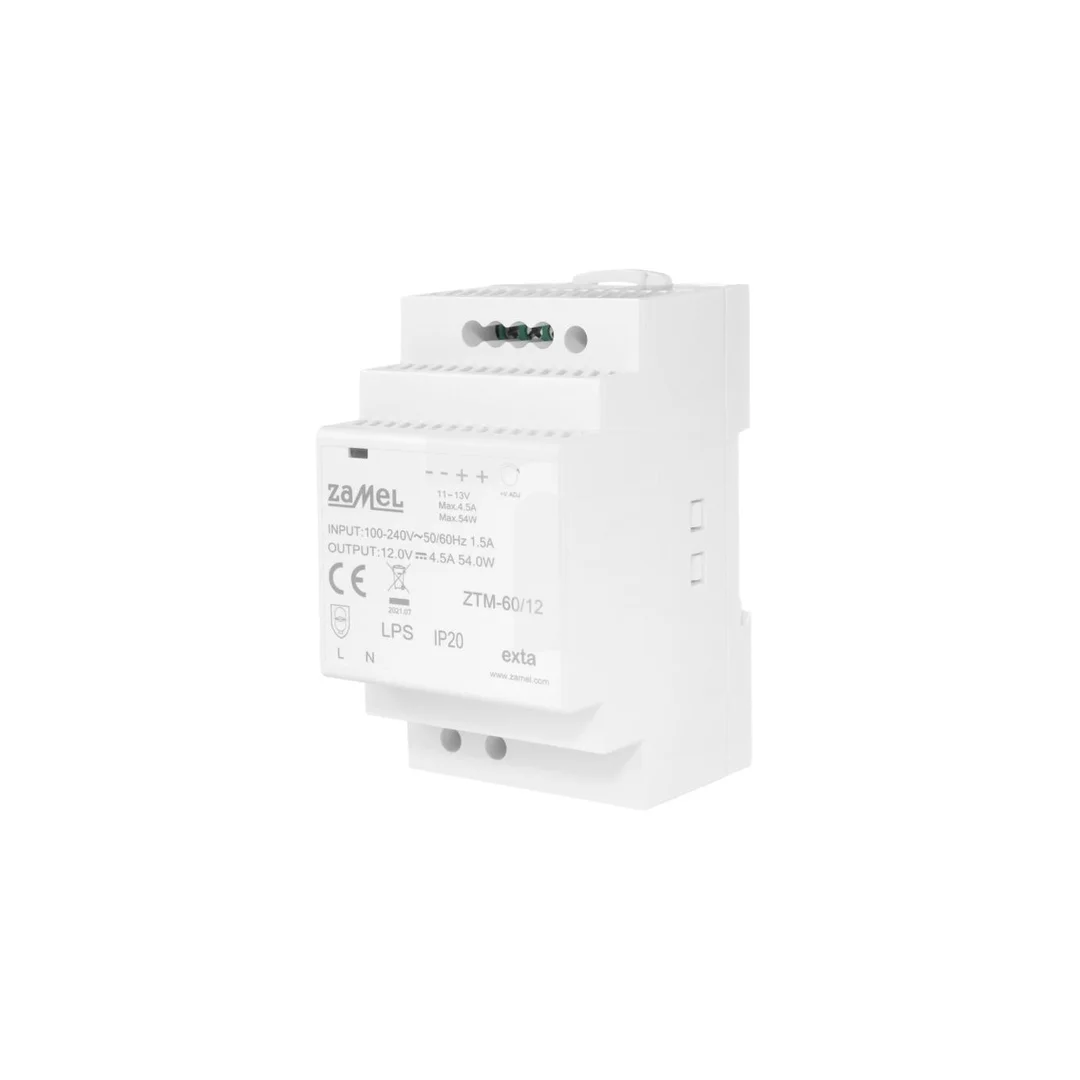 Zasilacz impulsowy montowany na szynie TH-35 (DIN) 60W 12V DC typ: ZTM-60/12 EXT10000283