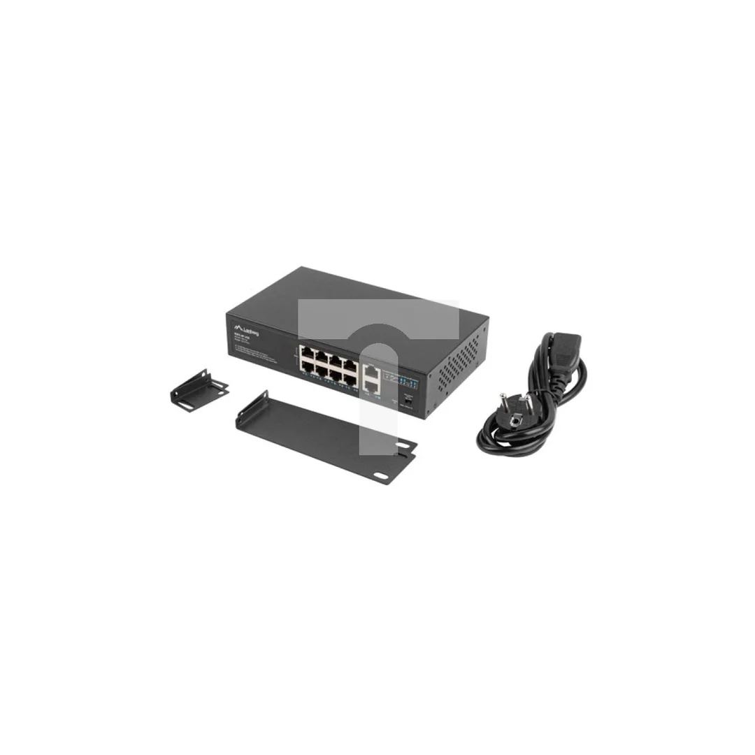 Switch RACK 10x port RJ45 (Fast Ethernet, w tym 8x PoE+ i 2x UpLink 1Gb/s) przełącznik niezarządzalny RSFE-8P-2GE-120