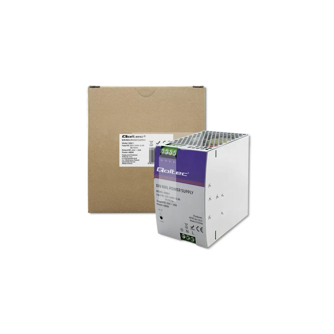 Qoltec Przemysłowy zasilacz na szynę DIN 480W 24V 20A