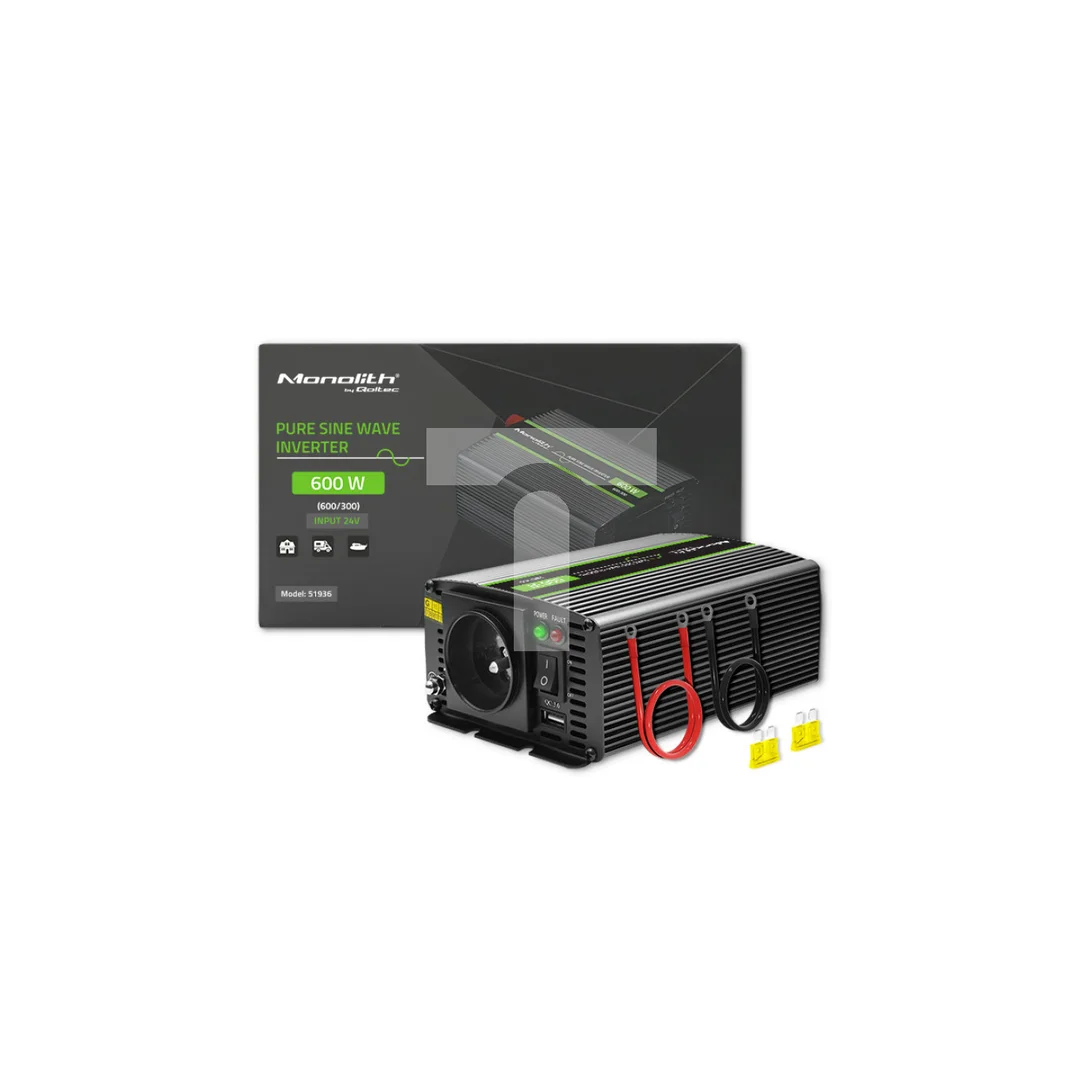 Qoltec Przetwornica napięcia Monolith 300W 600W 24V na 230V Czysty Sinus