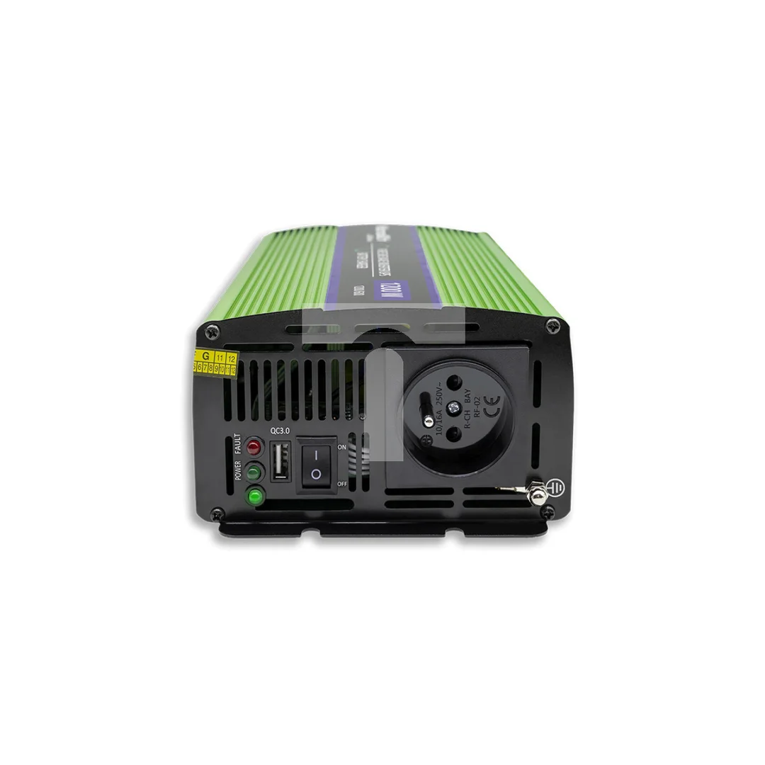 Qoltec Przetwornica napięcia Monolith ładowanie baterii UPS 600W 1200W 12V na 230V Czysty Sinus