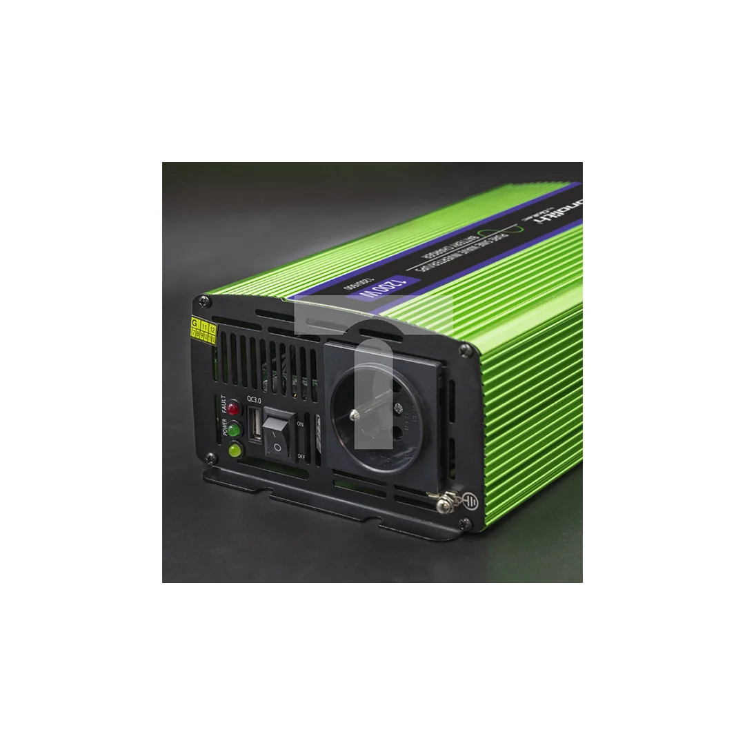 Qoltec Przetwornica napięcia Monolith ładowanie baterii UPS 600W 1200W 12V na 230V Czysty Sinus