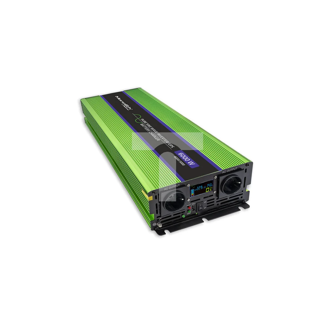 Qoltec Przetwornica napięcia Monolith ładowanie baterii UPS 3000W 6000W 12V na 230V Czysty Sinus LCD