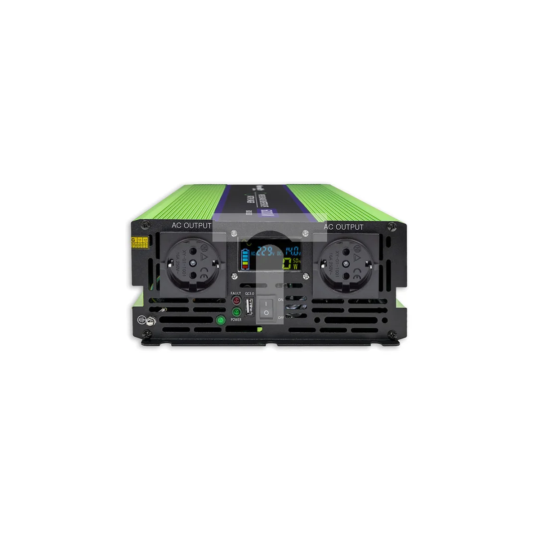 Qoltec Przetwornica napięcia Monolith ładowanie baterii UPS 3000W 6000W 12V na 230V Czysty Sinus LCD