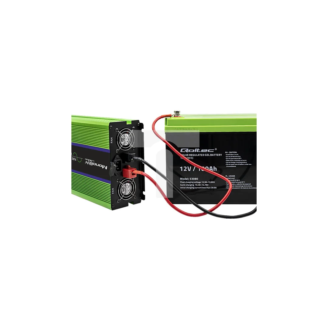 Qoltec Przetwornica napięcia Monolith ładowanie baterii UPS 3000W 6000W 12V na 230V Czysty Sinus LCD