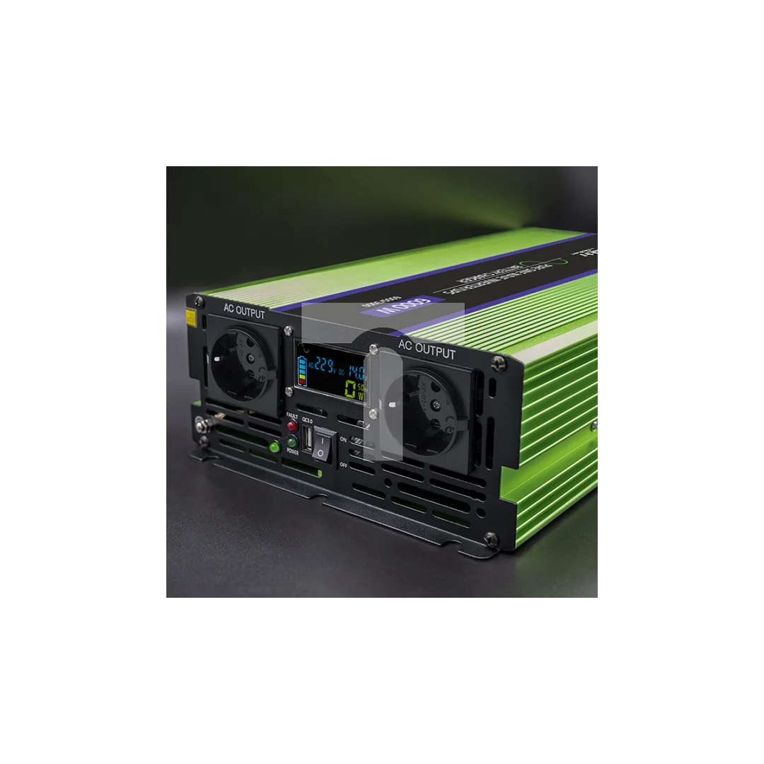 Qoltec Przetwornica napięcia Monolith ładowanie baterii UPS 3000W 6000W 12V na 230V Czysty Sinus LCD