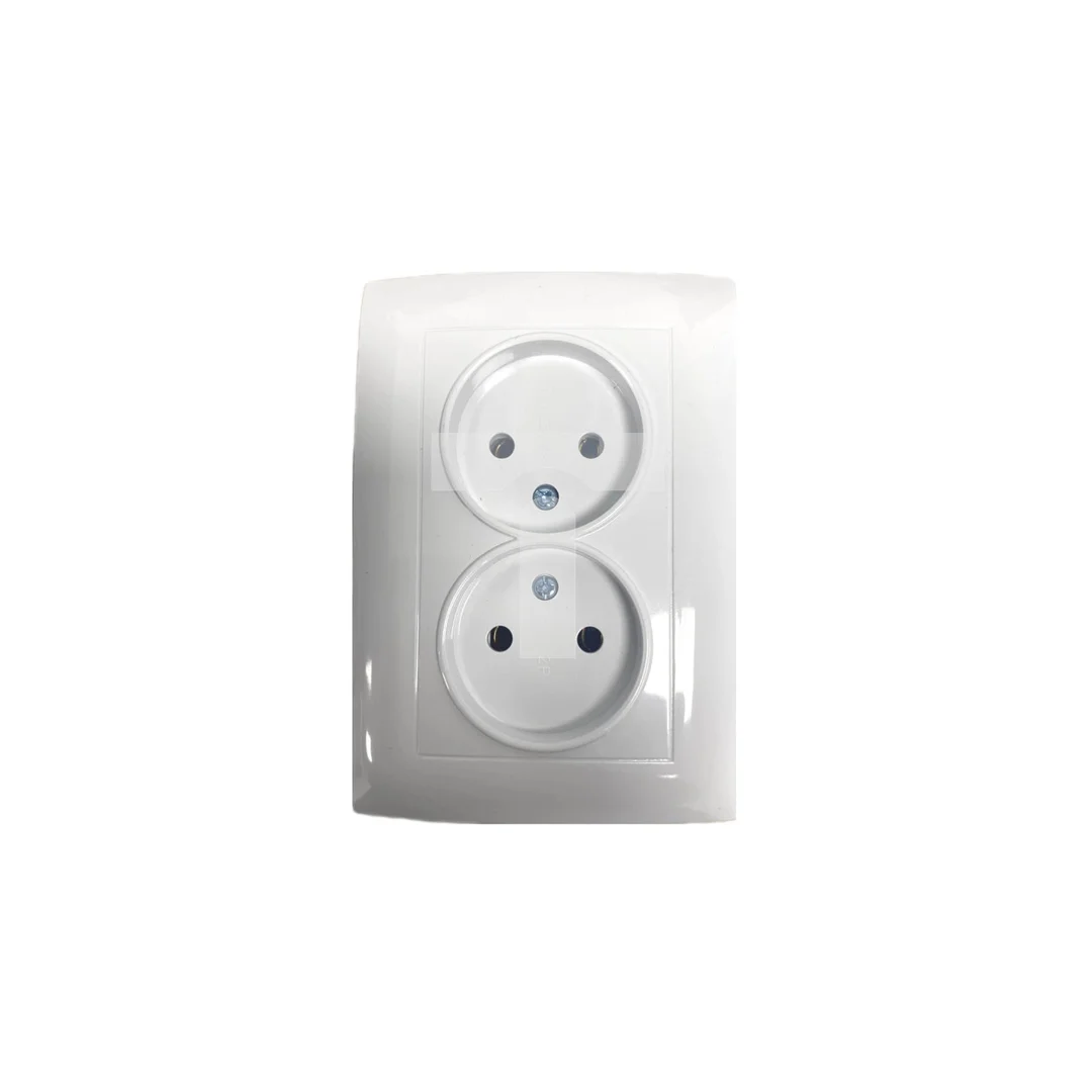 Gniazdo Elektryczne Podwójne Gniazdko Ścienne Bez Uziemienia 2x2P Białe