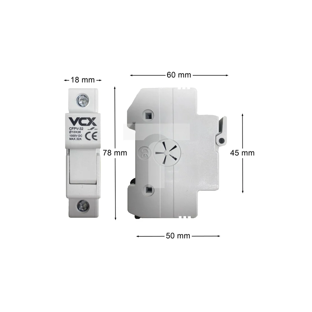 Rozłącznik Podstawa Bezpiecznikowa Modułowa DC 1P 10x38mm 1-32A 1000V