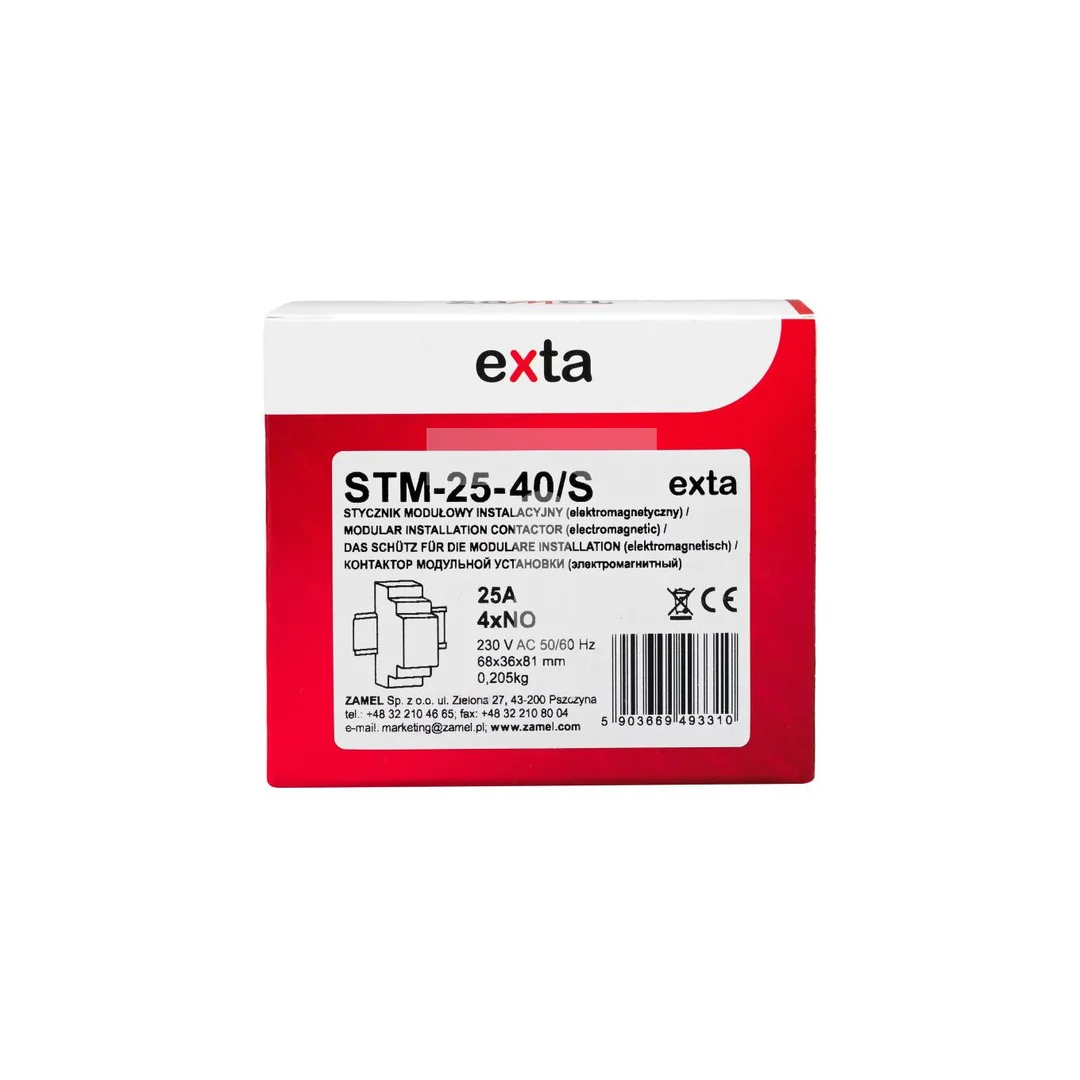 Stycznik modułowy ze sterowaniem ręcznym instalacyjny 25A 4Z 230V AC STM-25-40/S EXT10000314