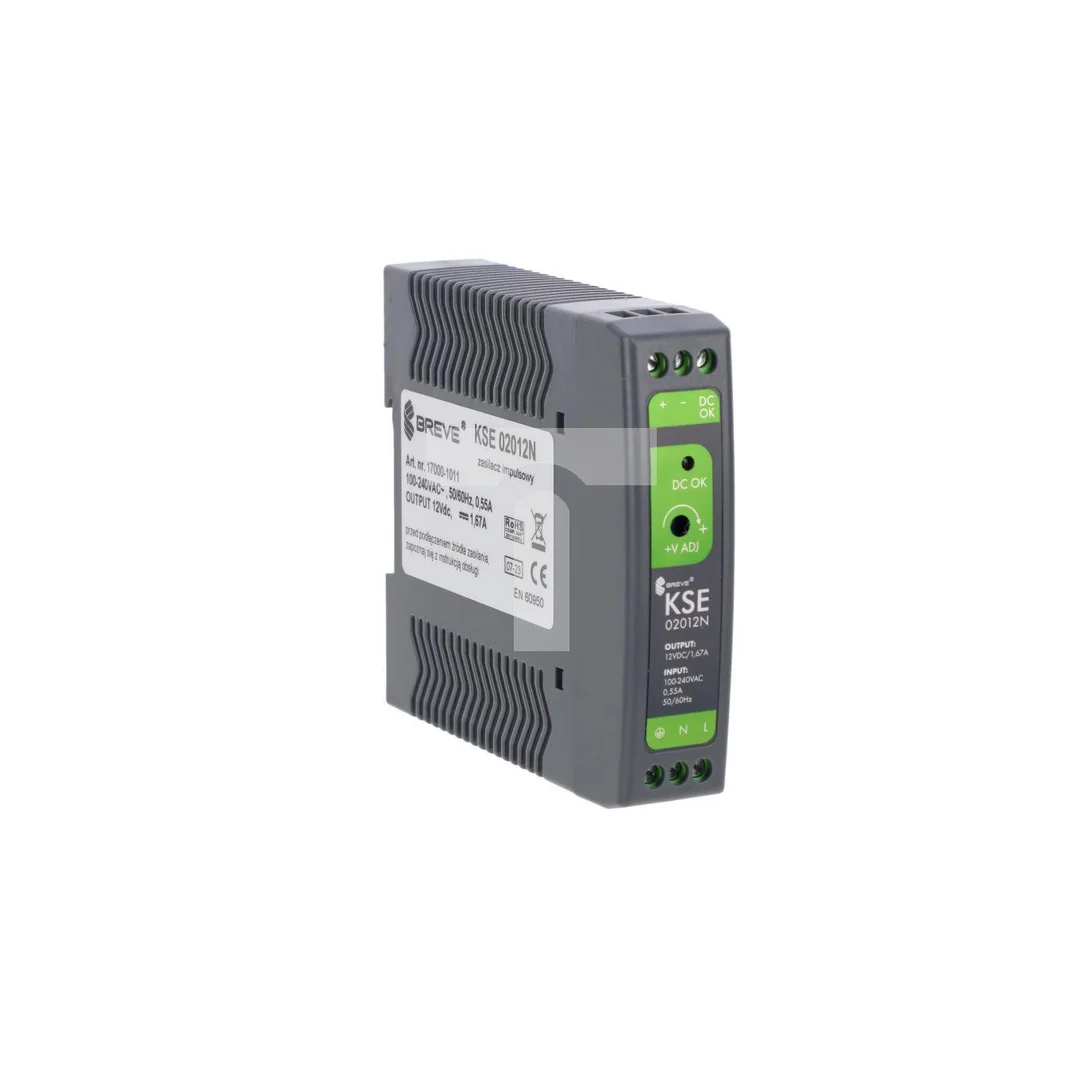 Zasilacz impulsowy KSE 02012P 230/ 12VDC 1,67A 20W na szynę DIN, Uzas: 85-264VAC, Ta70, 17000-1011