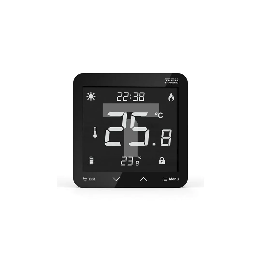TECH ST-297 V3 - Regulator pokojowy przewodowy dwustanowy kolor czarny szklany