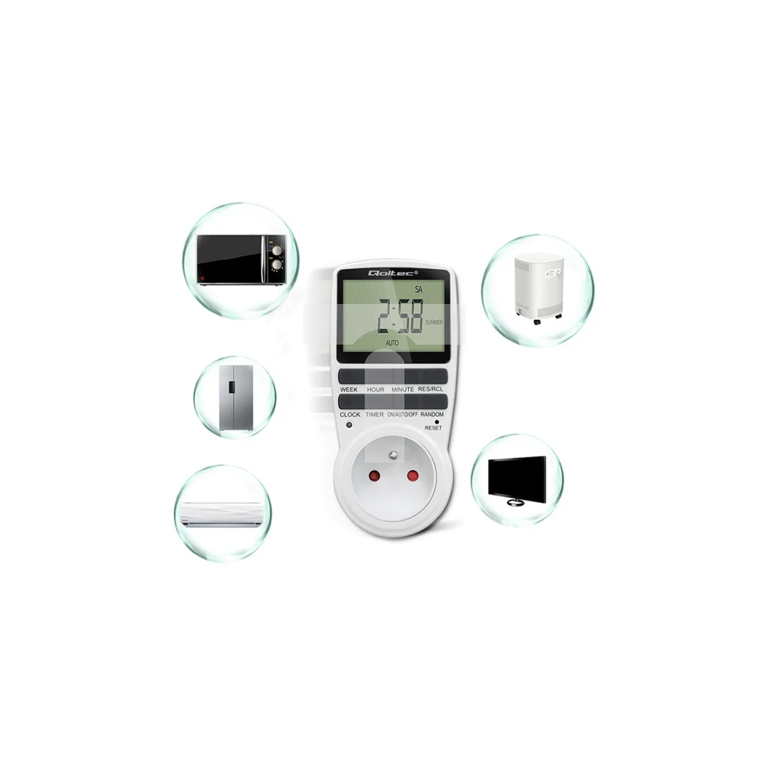 Qoltec Elektroniczny programator czasowy PC0628 3680W 16A LCD