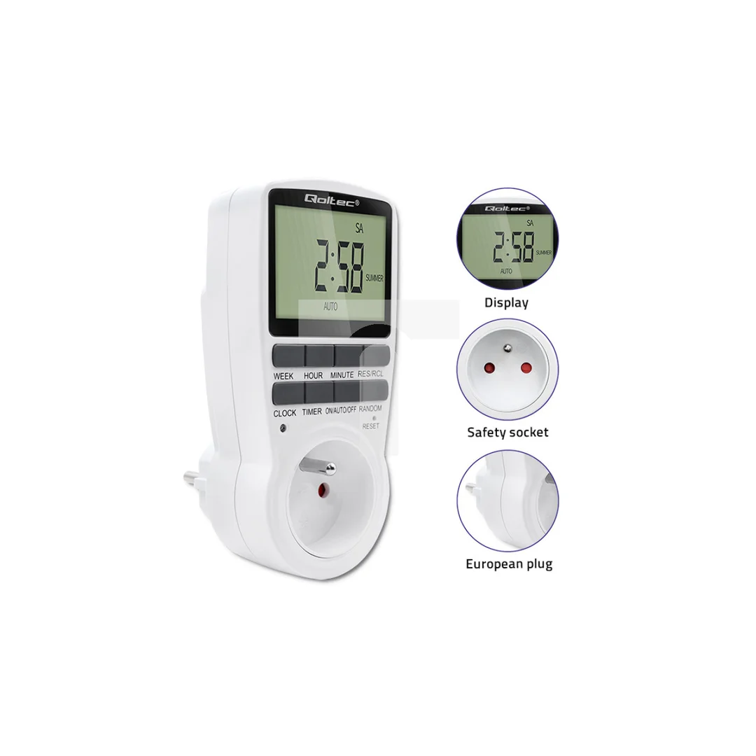 Qoltec Elektroniczny programator czasowy PC0628 3680W 16A LCD