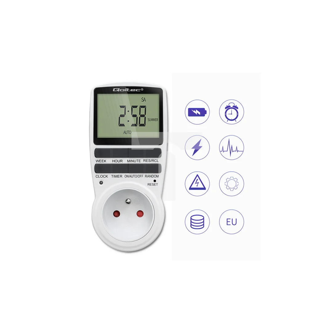 Qoltec Elektroniczny programator czasowy PC0628 3680W 16A LCD