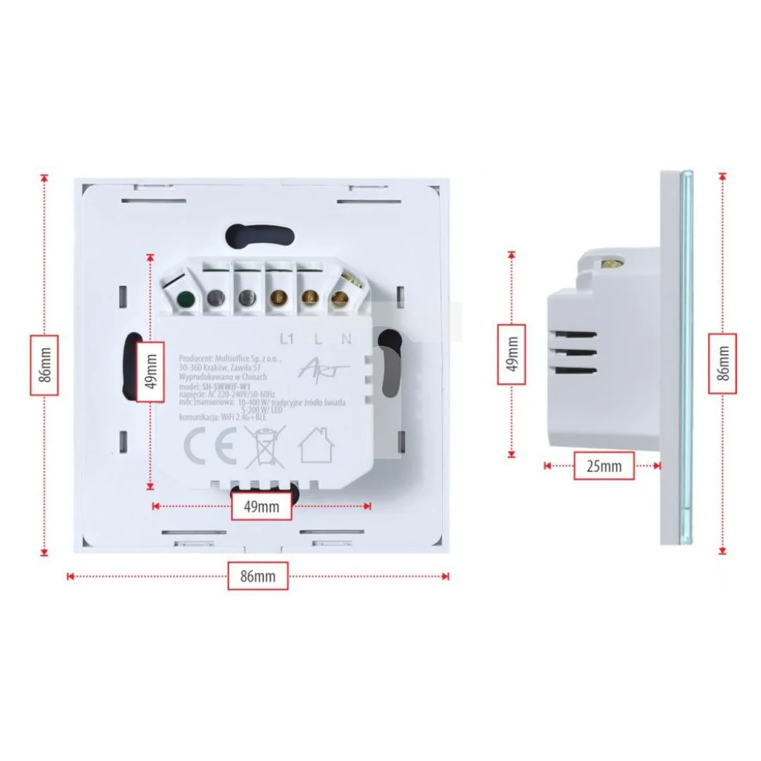 SMART WYŁĄCZNIK ŚWIATŁA WIFI pojedynczy szary ART oem
