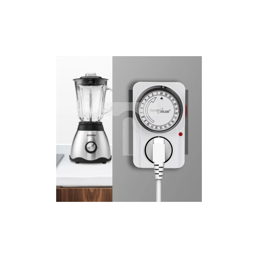 Włącznik czasowy - timer mechaniczny GreenBlue, 48 programów, max. obciążenie 16A, IP20, GB360 E