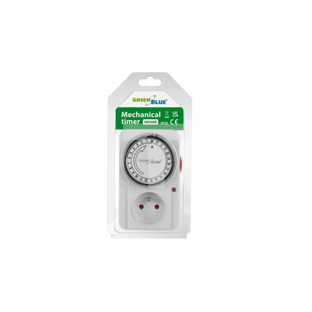 Włącznik czasowy - timer mechaniczny GreenBlue, 48 programów, max. obciążenie 16A, IP20, GB360 E