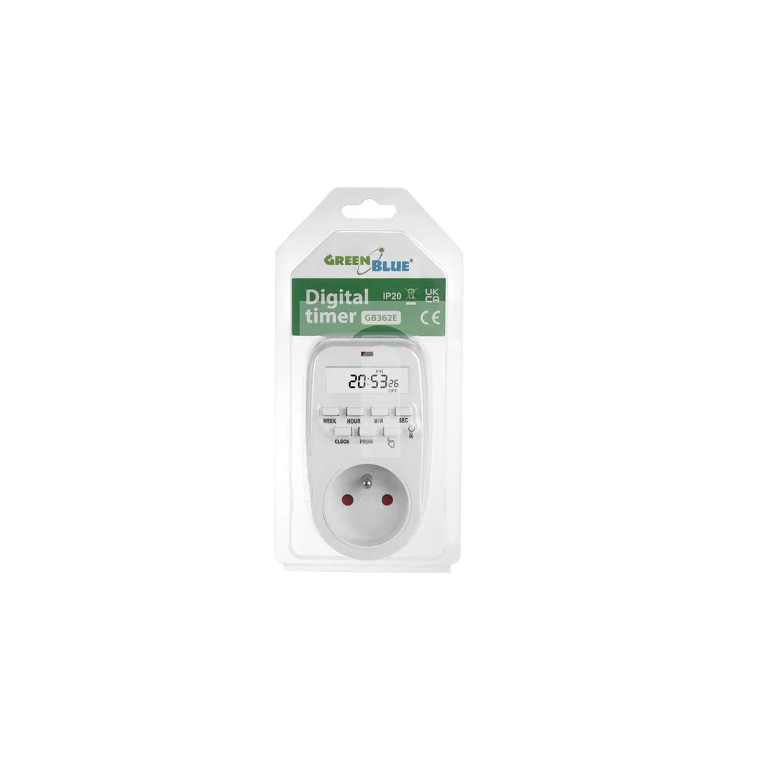 Włącznik czasowy - timer cyfrowy GreenBlue, max. obciążenie 16A, IP20, GB362 E