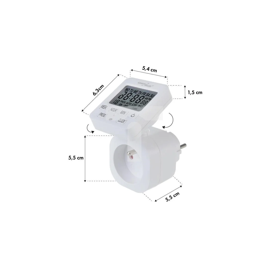 Włącznik czasowy - timer cyfrowy GreenBlue, max. obciążenie 16A, IP20, GB605 E