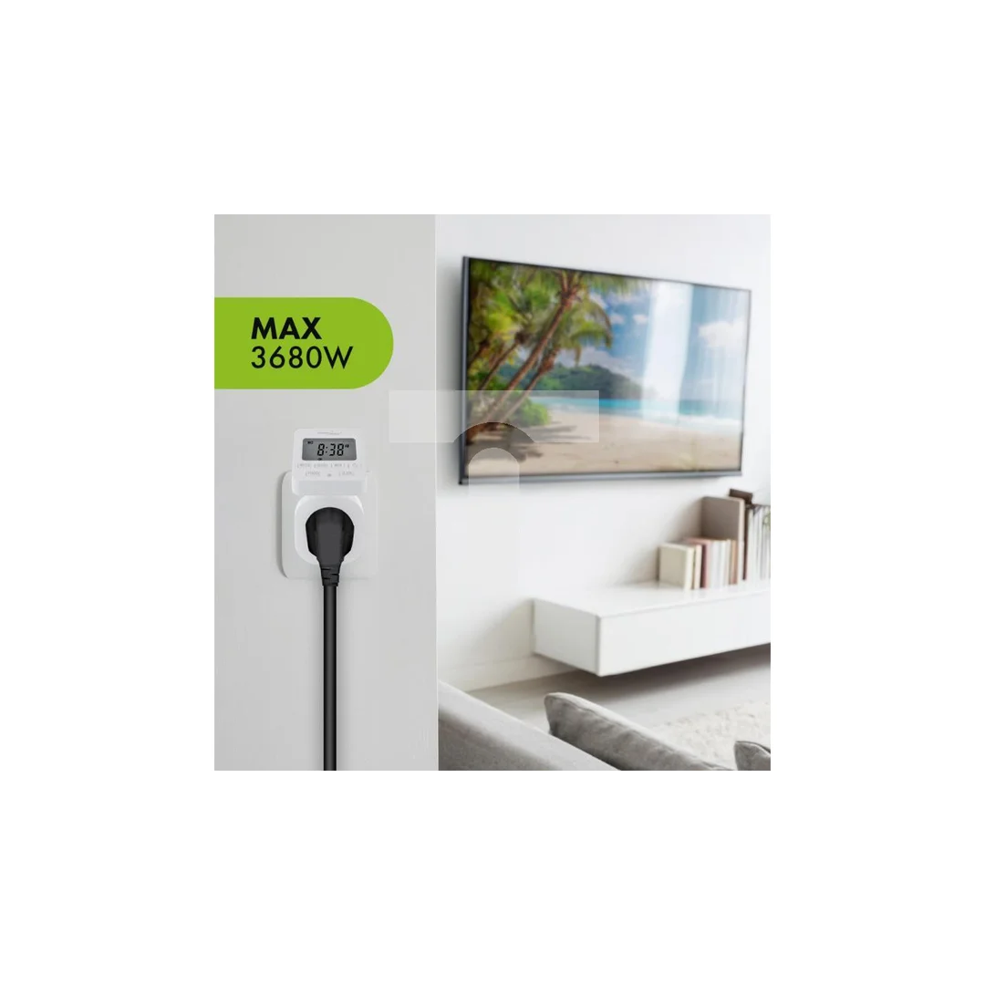 Włącznik czasowy - timer cyfrowy GreenBlue, max. obciążenie 16A, IP20, GB605 E