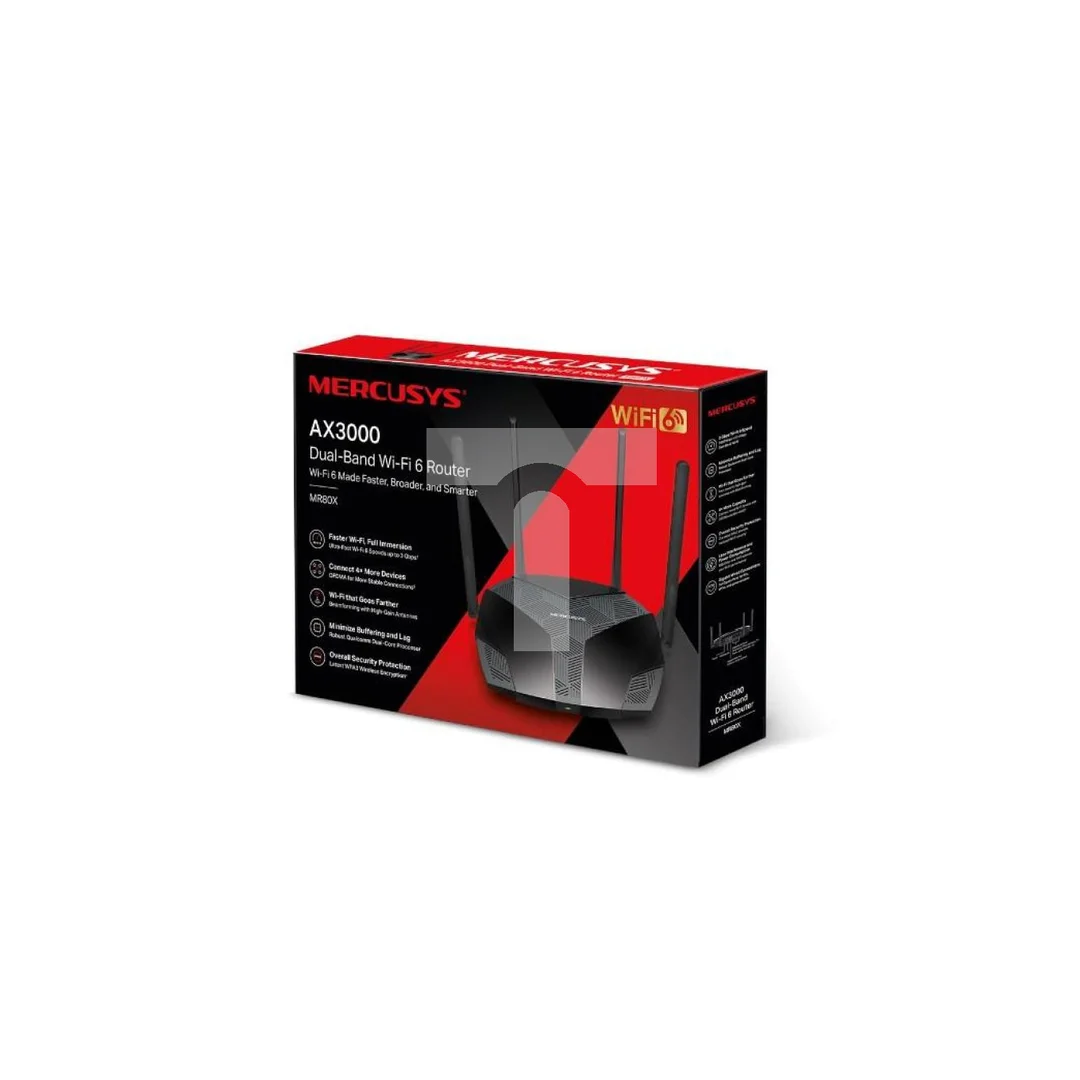 Router WiFi AX3000 Dual Band, 4x RJ45 1000Mb/s Mercusys MR80X