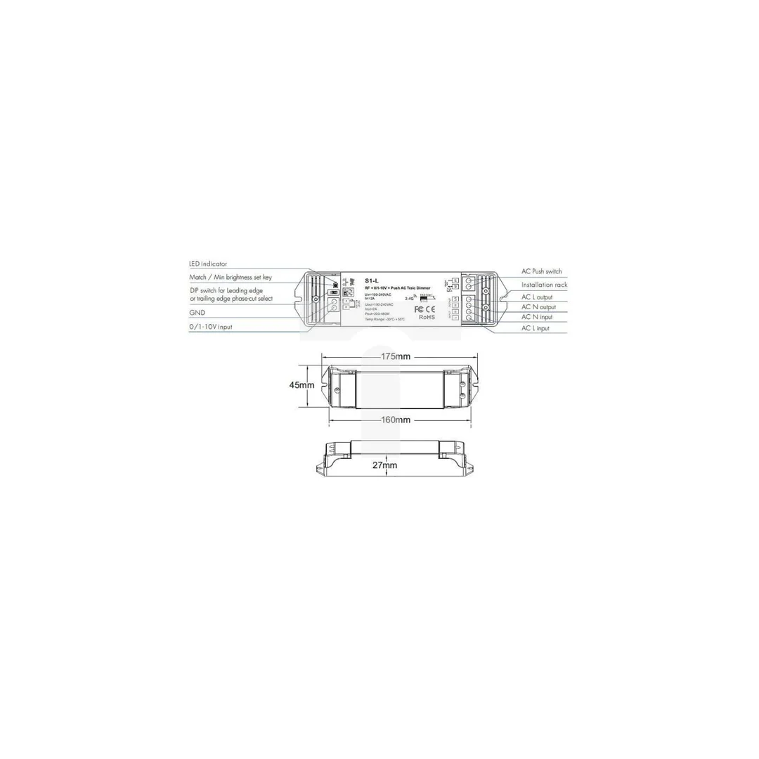 Odbiornik LED triakowy (0/1-10V) Skydance - ściemniacz do żarówek 230VAC 300W - S1-L