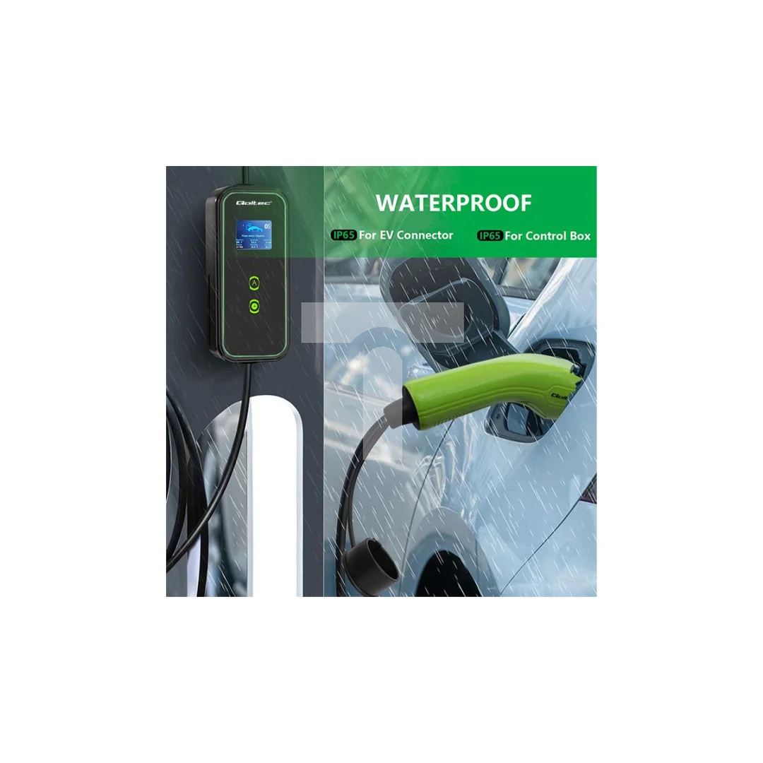 Qoltec Mobilna ładowarka do samochodu elektrycznego EV z regulacją 2w1 Typ2 11kW CEE 5 PIN Wi-fi LCD 3 fazy Przenośna Wallbox 5m