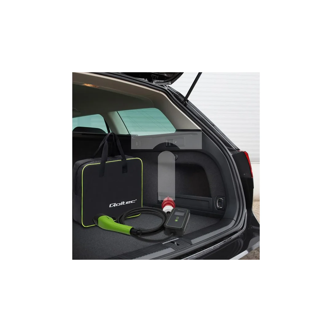Qoltec Mobilna ładowarka do samochodu elektrycznego EV z regulacją 2w1 Typ2 11kW CEE 5 PIN Wi-fi LCD 3 fazy Przenośna Wallbox 5m