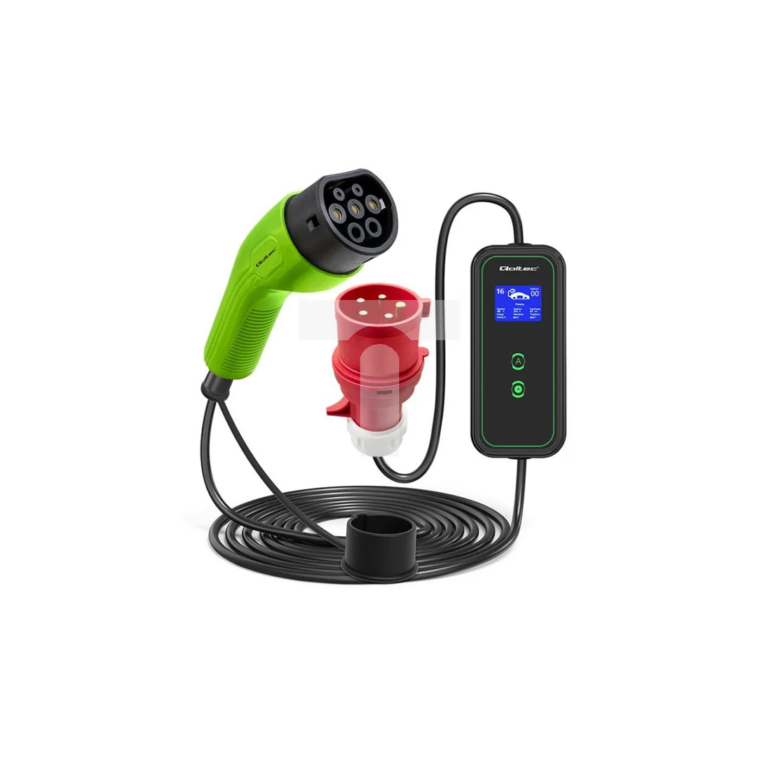 Qoltec Mobilna ładowarka do samochodu elektrycznego EV z regulacją 2w1 Typ2 11kW CEE 5 PIN Wi-fi LCD 3 fazy Przenośna Wallbox 5m
