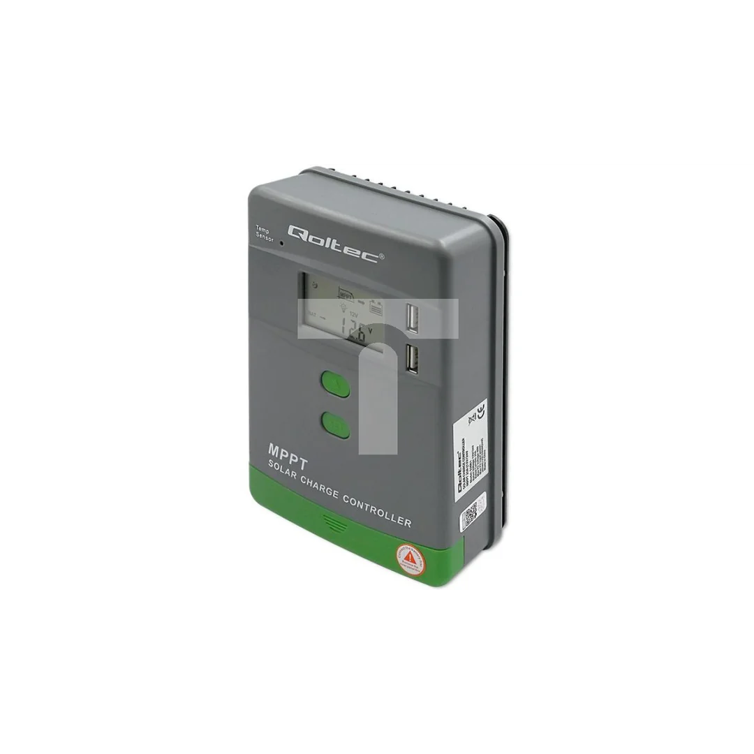 Qoltec Solarny regulator ładowania MPPT z czujnikiem temperatury 20A 12V / 24V LCD 2 x USB