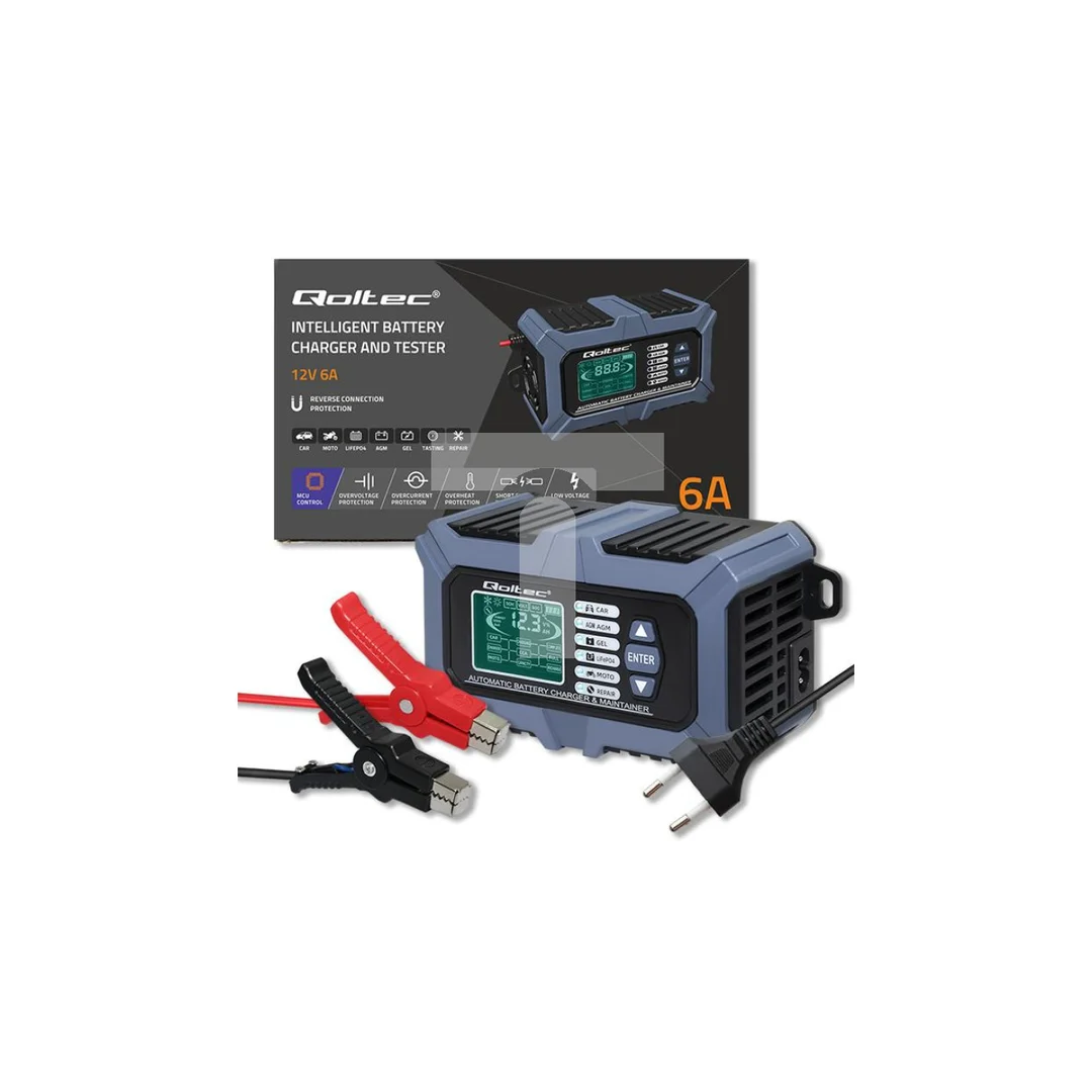 Ładowarka z testerem baterii i funkcją naprawy 12V 6A LCD do AGM LiFePO4 GEL