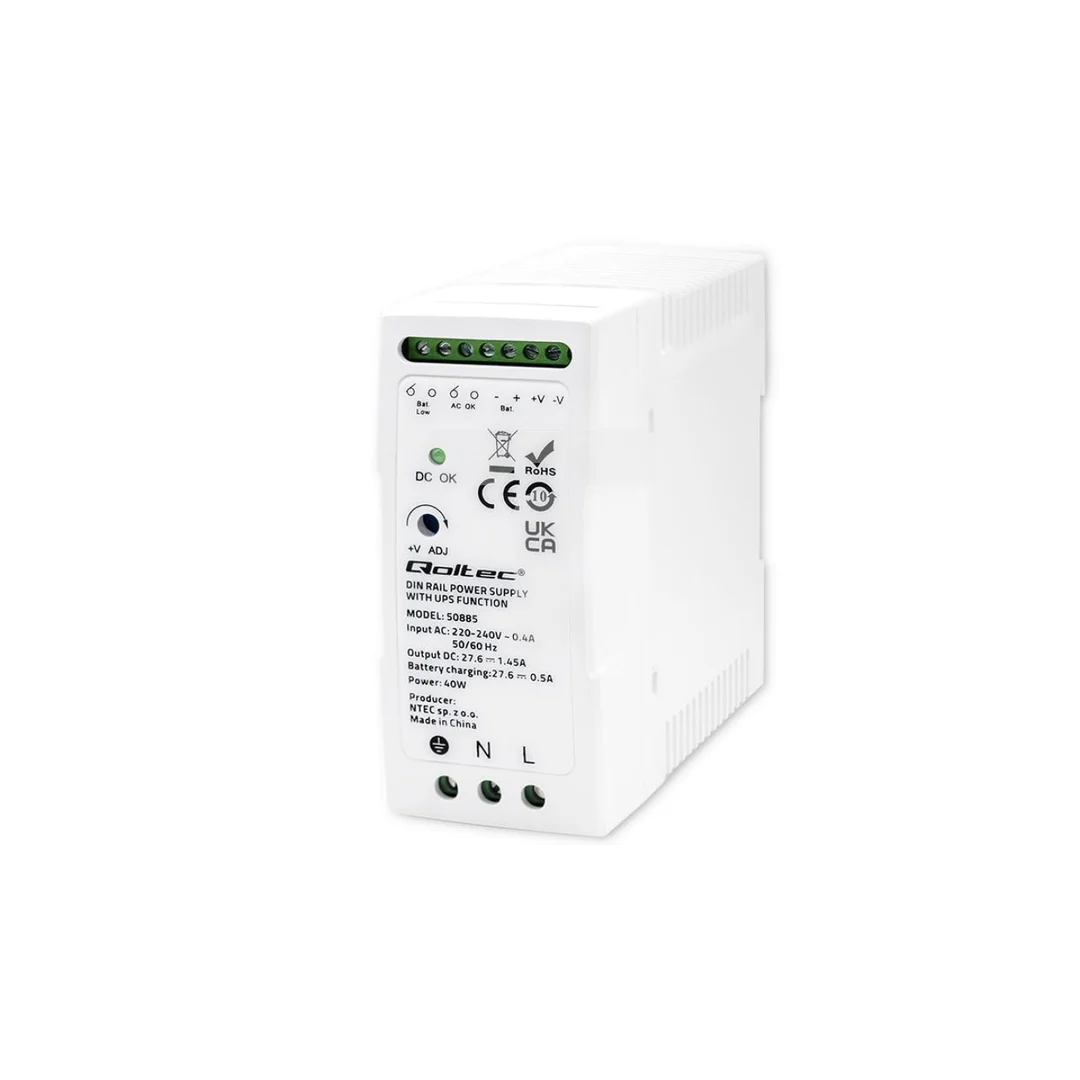 Qoltec Stabilny Zasilacz na szynę DIN z funkcją UPS 40W