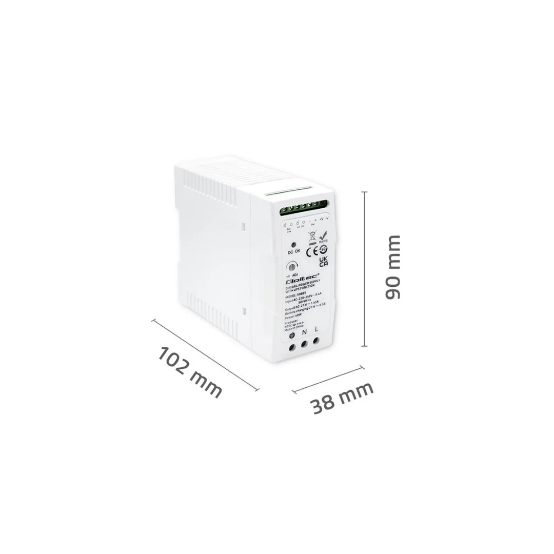 Qoltec Stabilny Zasilacz na szynę DIN z funkcją UPS 40W