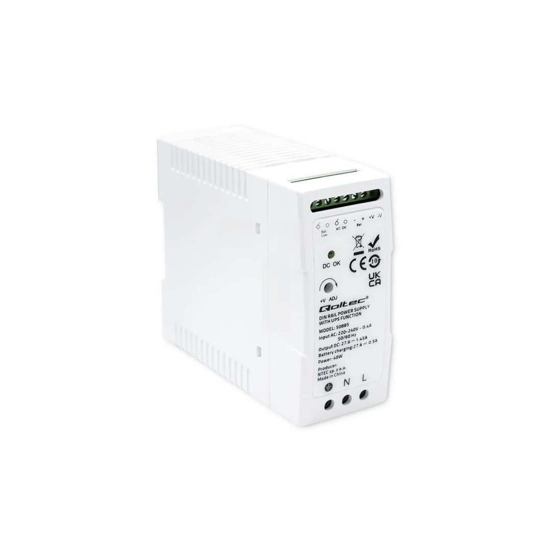 Qoltec Stabilny Zasilacz na szynę DIN z funkcją UPS 40W