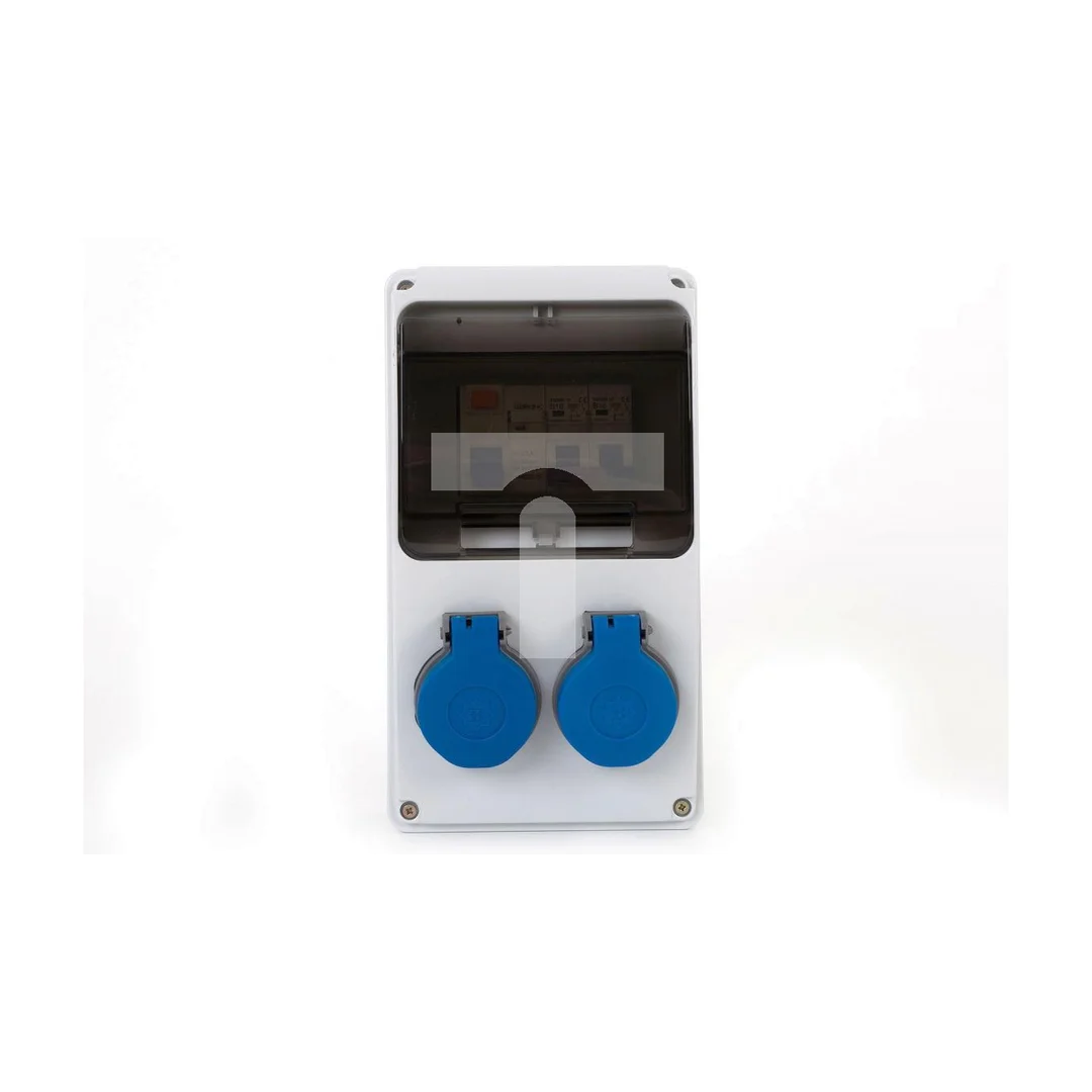 Rozdzielnica LAGO 6M - gniazda 2x230V + zabezpieczenia (RCD 2P 25A typ AC, MCB 1P B16Ax2 ) IP44