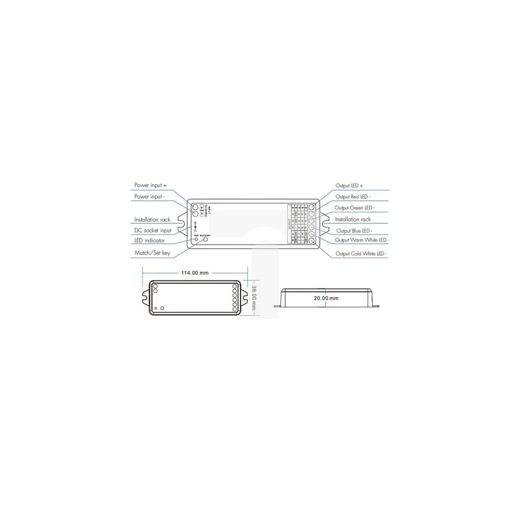 Sterownik LED 5w1 Skydance (Bluetooth) - Mono /CCT /RGB /RGB+CCT - 12-24V DC 15A - Tuya - WB5
