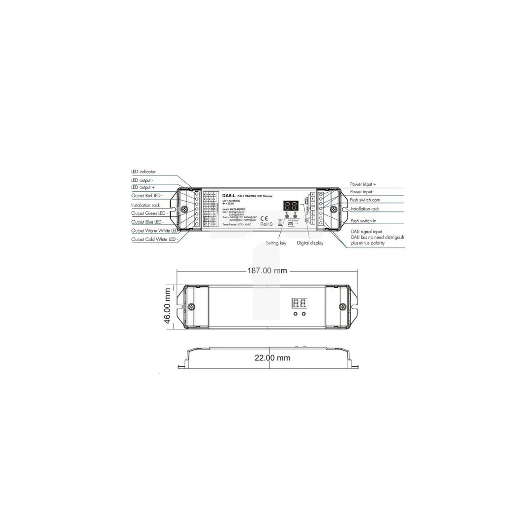Sterownik LED DALI Skydance - RGB+CCT - 12-24V DC 5x4A - DA5-L
