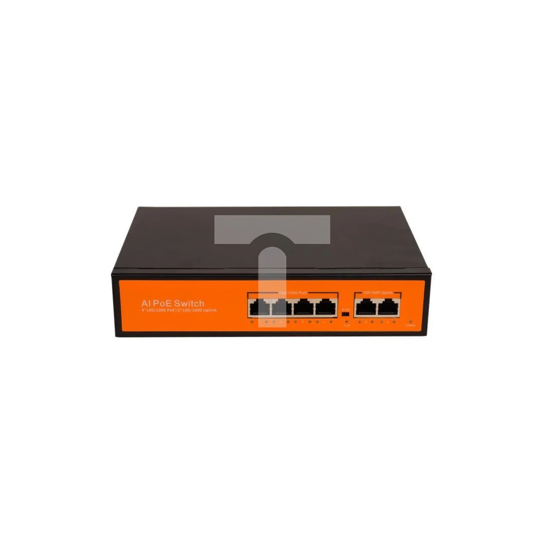 Switch 4x PoE 100/1000 Mbps 802.3af/at + 2x Uplink 100/1000 Mbps, 65W