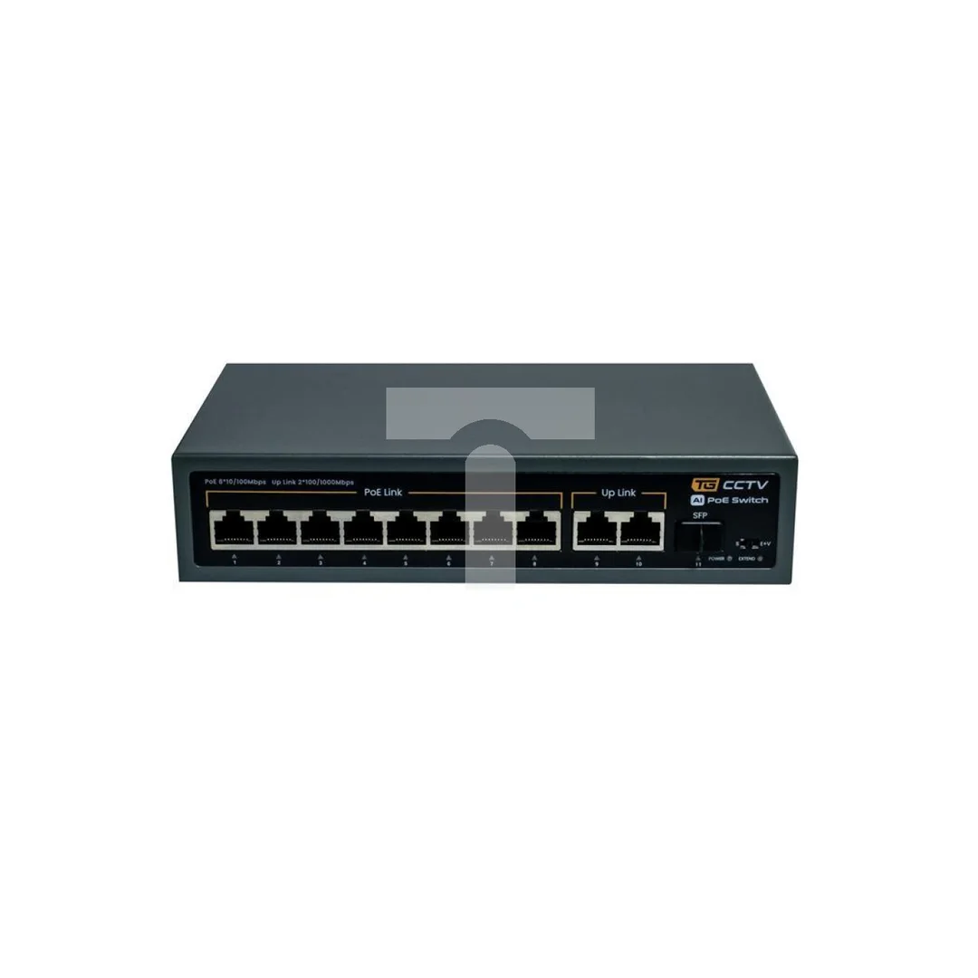 Switch 8x PoE 10/100 Mbps 802.3af/at + 2x Uplink 100/1000 Mbps + 1x SFP, 120W, tryb Extend (250m)