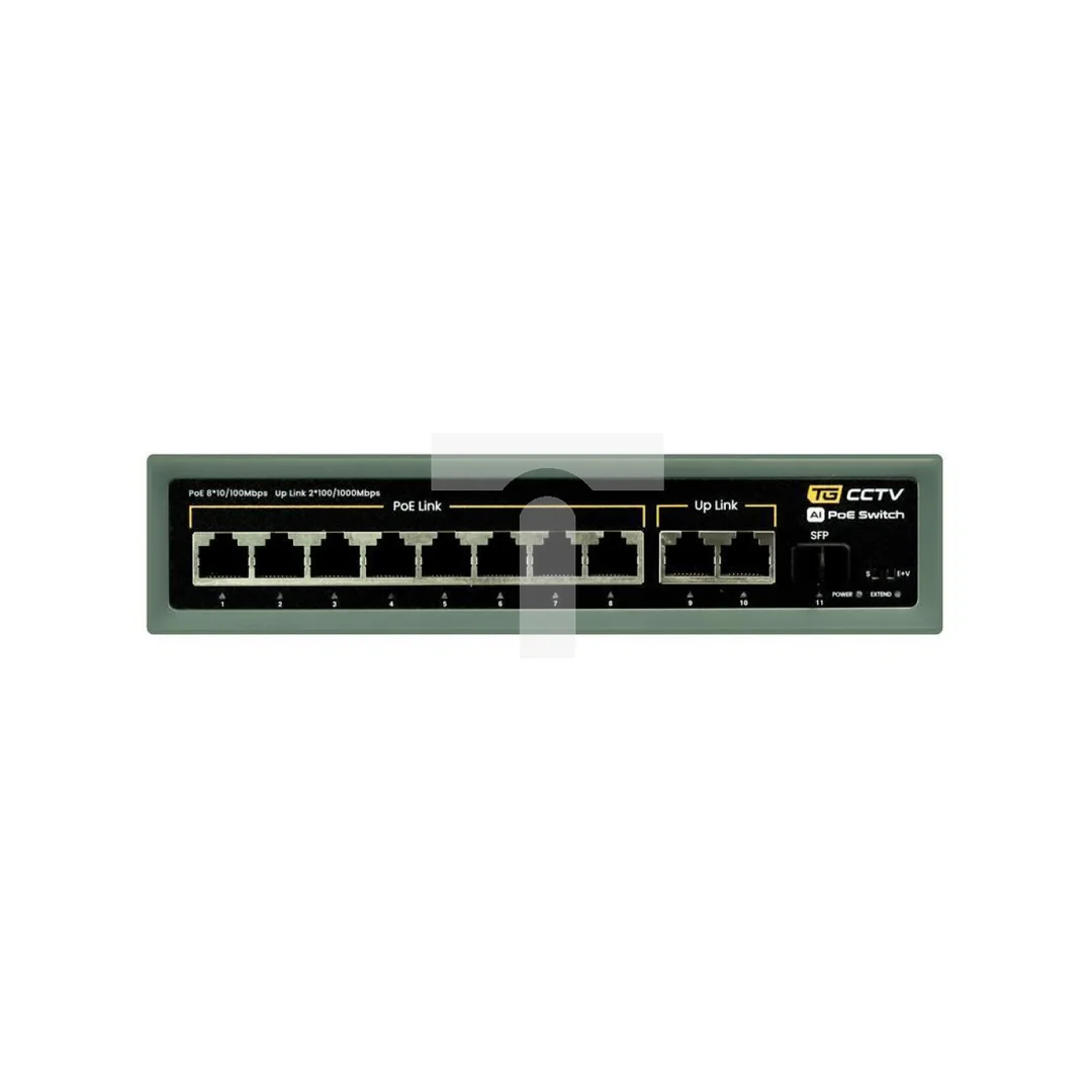 Switch 8x PoE 10/100 Mbps 802.3af/at + 2x Uplink 100/1000 Mbps + 1x SFP, 120W, tryb Extend (250m)