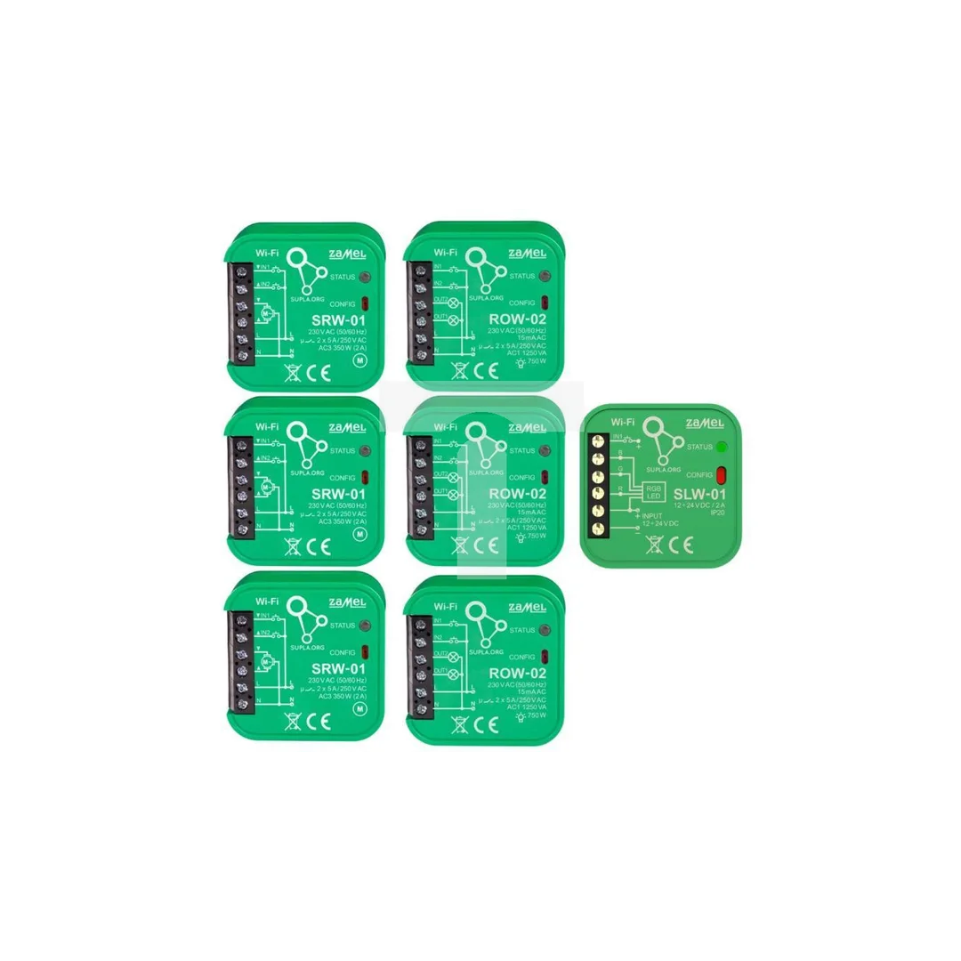 SUPLA Zestaw startowy Supla Wi-Fi SRW-01 (3 SZT.) + ROW-02 (3 SZT.) + SLW-01 (1 SZT.) TYP: ZSW-02 SPL10000024